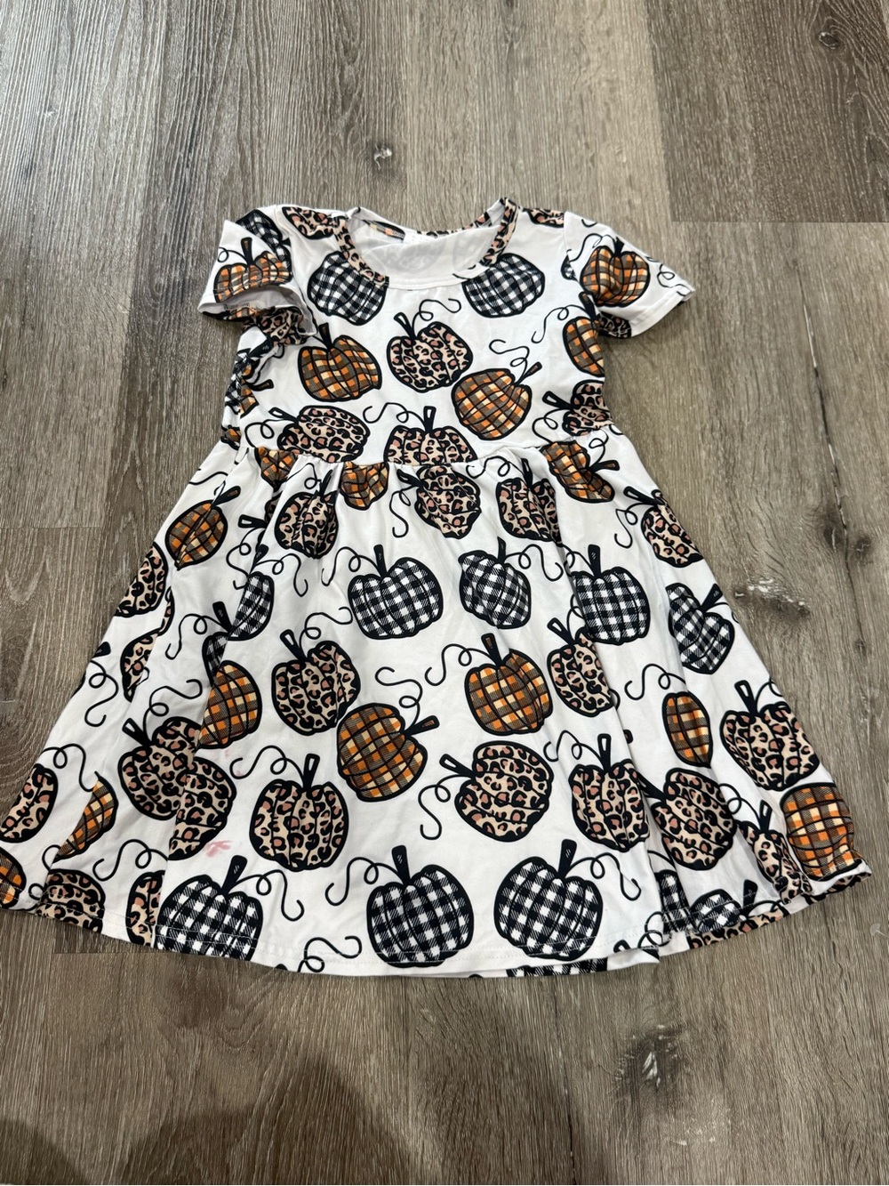 Source Unknown White Kids Dress with Orange and Black Pumpkin Print